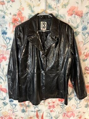 Vintage CS Signature Black Faux Patent Leather Jacket